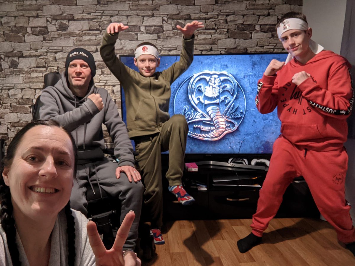 Fishoutwater's tweet photo. @CobraKaiSeries First 2 pics taken after watching series 3 &amp; last 2 during series 2! We have been fans since the start &amp; the show has helped to motivate us through some challenging times!..♥️🥋💪 @jonhurwitz @ralphmacchio @WilliamZabka @jb_mixmatch @Xolo_Mariduena @MaryMMouser https://t.co/5haYjgwRnF