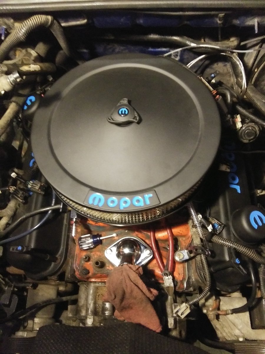 The full black crinkle dress up kit by <a href="/ProformParts/">PROFORM Performance</a> that center wing nut is killer!! Also with matching valve cover tie downs! With the 670 street strip carb and the historic 340 demon intake manifold! The Beast top end is almost finished