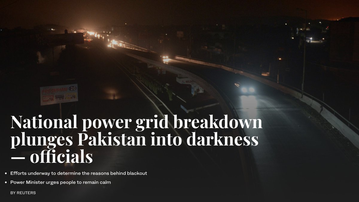 arabnewspk's tweet image. A breakdown in #Pakistan’s national power grid plunged the country into darkness on Saturday night, officials said. || #Blackout #Electricity #Poweroutage
-
Full story: arab.news/netjn