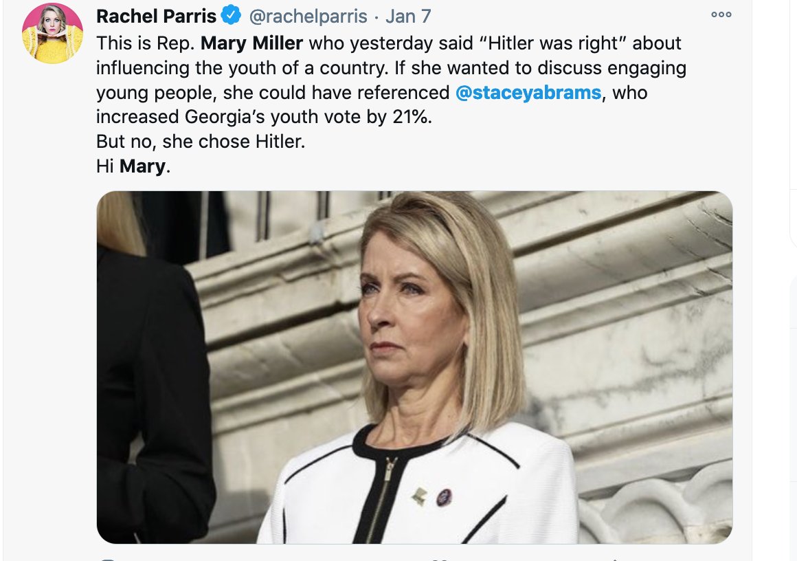 3/n Considering there are hundreds of educators, political thinkers, politicians, that addressed the value of education, youth, politics - would you pick Hitler as an inspiration when speaking to mothers?  @Selin_M &  @rachelparris have better suggestions  #ThisIsMaryMiller