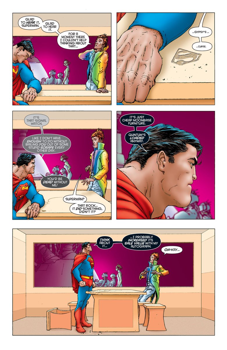 Also, love how in three pages Morrison puts more thought into what an evil Superman looks like than most writers. They highlight Clark's new personality as arrogant, self-centered and cruel. Three characteristics that couldn't be more opposite to who Clark is.