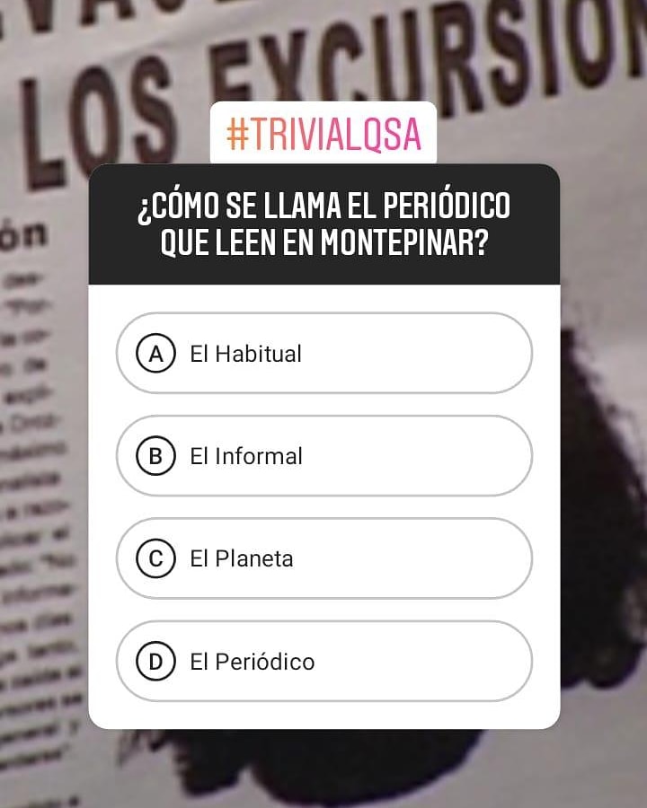LQSAInformacion's tweet photo. #TriviaLQSA ¿Cómo se llama el Periódico que leen en Montepinar?
1️⃣ El Habitual
2️⃣ El Informal
3️⃣ El Planeta
4️⃣ El Periódico
#LQSA #Trivial #LaQueSeAvecina #Trivia #ComunidadMontepinar https://t.co/lMHNT6MvTe