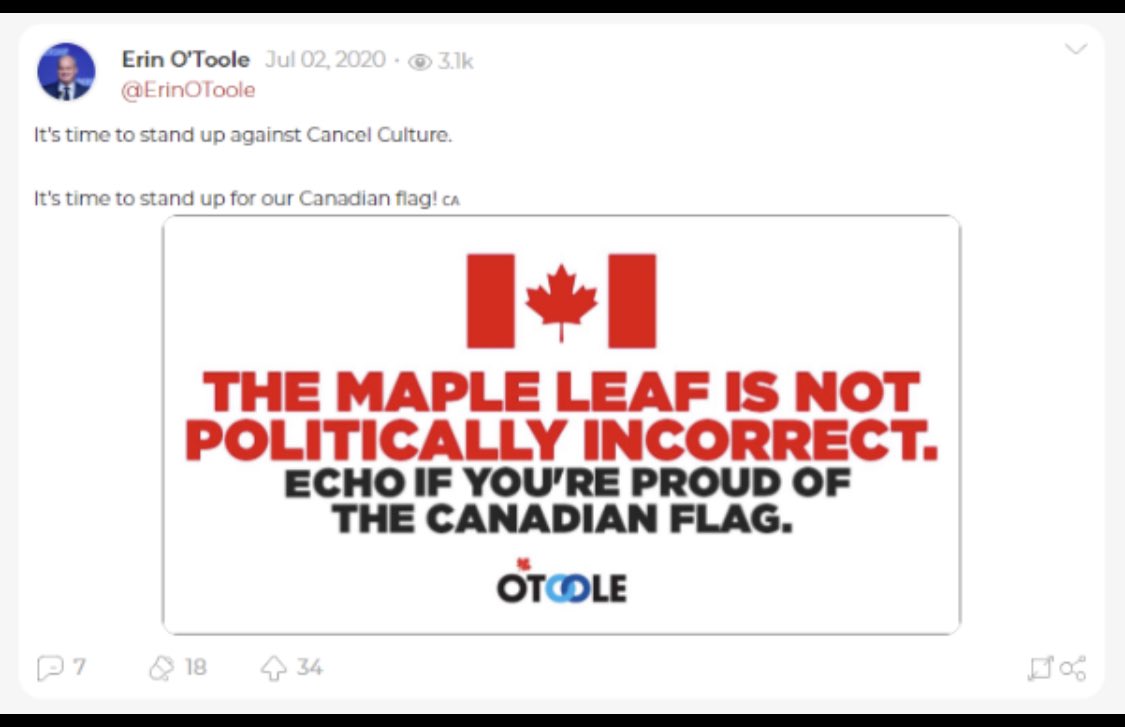 It’s why O’Toole uses Parler to spark culture wars. Fox News talk about the silly notion of a “war” on Christmas & links it to “cancel culture”  @CPC_HQ is trying to spark similar hysterics with its “war on the maple leaf” nonsense...but they do it on underground alt-right sites/4