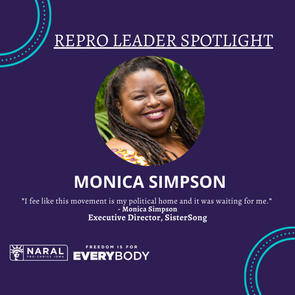 SPOTLIGHT: <a href="/monicarsimpson/">Monica Raye Simpson</a> is an LGBTQ activist/artist and the executive director of <a href="/SisterSong_WOC/">SisterSong: National Women of Color RJ Collective</a>, a prominent reproductive justice group. 
The repro freedom movement, and NARAL, owe a lot to groups like SisterSong who have long been centering women of color!