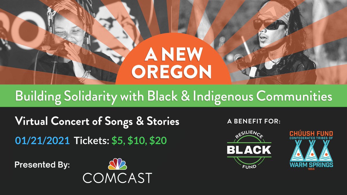 BrownHopeOrg's tweet photo. Celebrate the new year &amp; a new Oregon! Chúush Fund and @blackresiliency present on 1/21/21 ‘A New Oregon,’ a virtual event of songs, stories, &amp; solidarity w/ Black &amp; Indigenous communities. RSVP: https://t.co/cHJs0y8dic Donate: https://t.co/E6e0RTkzoB https://t.co/1DZF4XyCMj https://t.co/8PIn1wtF55
