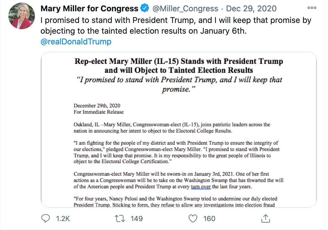 10/n As expected, she voted after the coup attempt to decertify election results; meaning: to disregard the legal votes cast by Black Americans, so that the candidate she supported, will be reinstated against the will of the people  #ThisIsMaryMiller  #SayNoMore