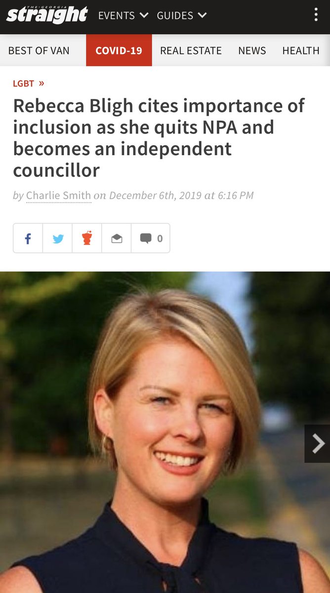 Many prominent NPA members have voiced concerns, but ultimately taken zero action. Other people, like former NPA mayoral candidate  @kensimcity, said they were no longer affiliated. And current YVR councillor  @rebeccaleebligh left the NPA & became independent in late 2019. (4/5)