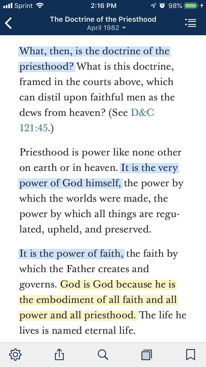 What is the doctrine of the priesthood? It is the very power of God himself. It is the power of faith, the faith by which the Father creates and governs. God is God because he is the embodiment of all faith and all power and all priesthood.