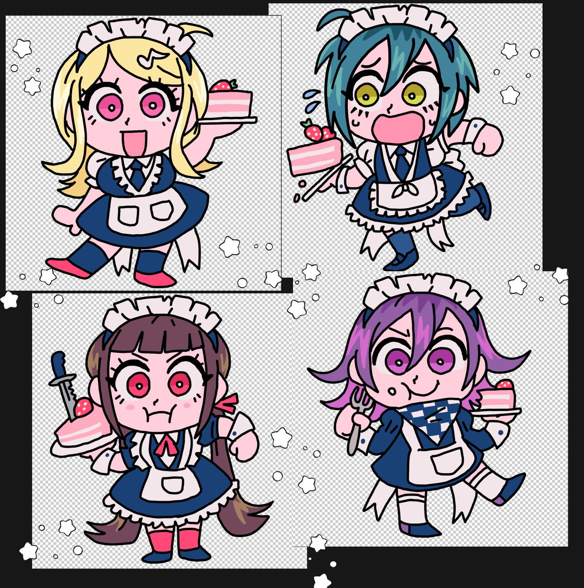 dangan maid cafe...preview of some little standees i'll be making 
