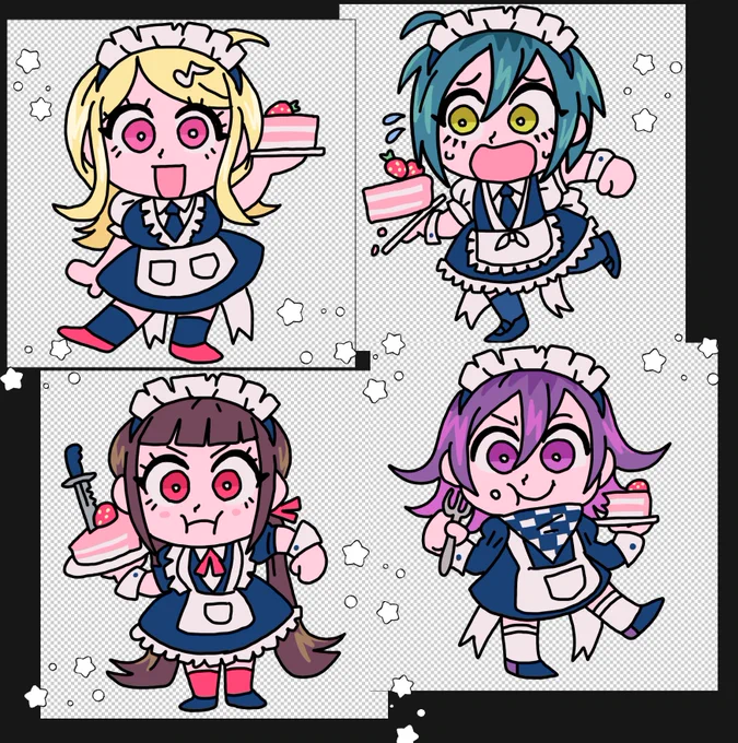 dangan maid cafe...preview of some little standees i'll be making 