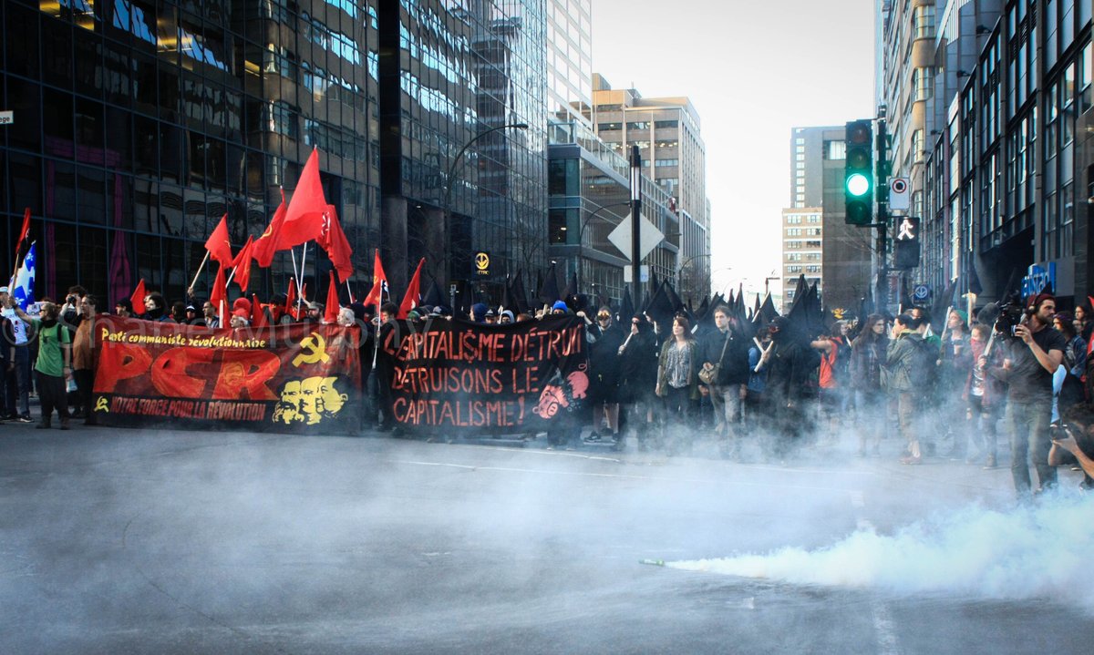 Regroup-After property destruction has been sufficient for bloc members, they regroup within the heart of the peaceful crowd and remove their bloc attire - returning into civvies, so-to-speak. This makes them no longer identifiable to law enforcement as being the agitators.5/?