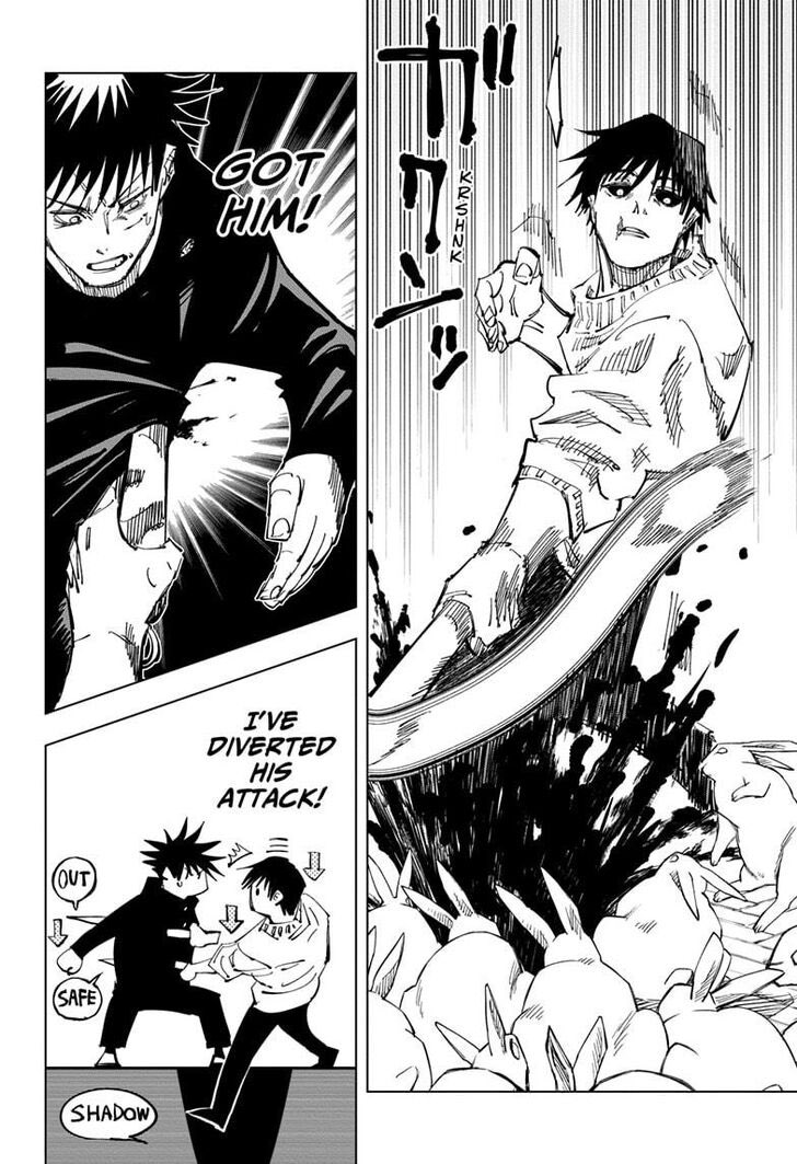 With his fight because Megumi using his smart mind and using tactical strategies to fight against his OP Dad as he’s not as strong as him.