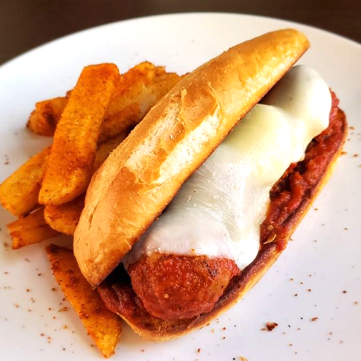 Tonight's special at Quills Lobby Bar - Meatball sub with braised pork and beef meatballs, provolone cheese served with steak fries - open from 5 - 9 pm daily! #harrisonburgva #eatlocal #hotelmadison #lobbybar #meatballsub