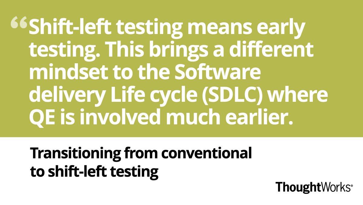 thoughtworks's tweet image. Adopting a Shift-left mindset to #testing not only will reduce lead time for code deployed into production, but also, it will improve the overall product quality. Check out our Insights blog by @HarithaHari1 to learn more thght.works/3i2GCjt.