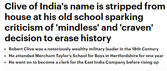 SVR13's tweet photo. Can't help feel an article complaining about erasing history which bills Clive of India as "a notoriously wealthy military leader", vaguely refers to "links to colonialism and Empire" and only mentions the plundering and starvation in the penultimate paragraph is a bit off... https://t.co/b5IWZAE2bC