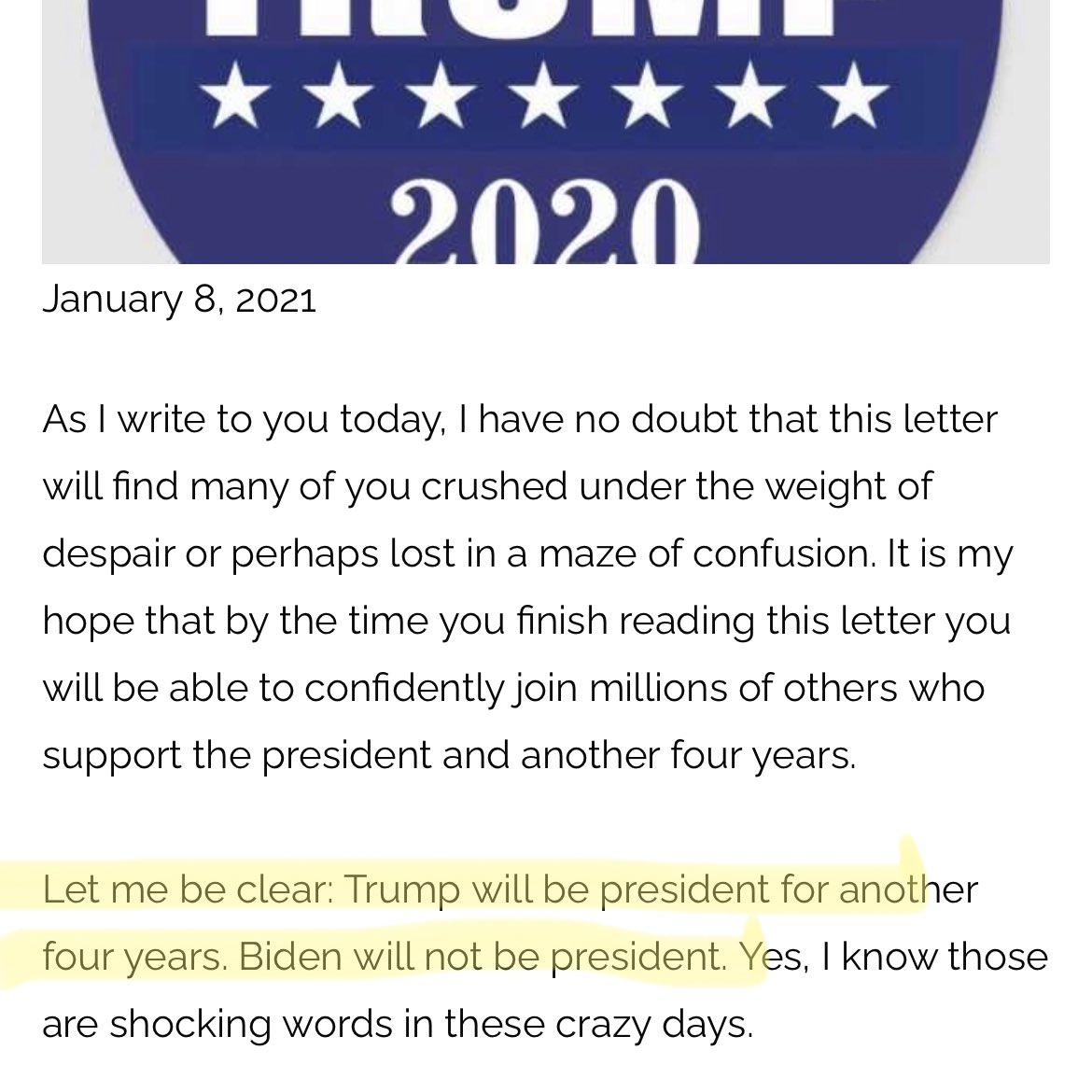 A Nevada GOP Chairman sent this BONKERS letter to Republican voters:"Let me be clear: Trump will be president for another four years. Biden will not be president. Yes, I know those are shocking words in these crazy days."Next, he accuses Pence & the Cabinet of treason.1/