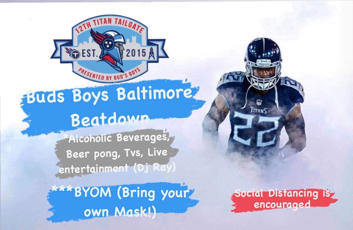 BudsBoys's tweet image. 💪🏽#BudsBoys pre-tailgate set up. 

Hope all of #Titans nation is ready for tomorrow! Can’t wait to see all who can make it out to our Baltimore Beatdown tailgate &amp;amp; watch party! 

It’s gonna be EPIC! 
#JustAPeak #MoreToCome
#TitanUp ⚔️