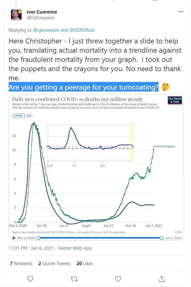 My old pal Chris Snowdon has been pointing out Ivor's recent change of heart, and in response Ivor has replied with a puzzling accusation: that Chris is "getting a peerage for his turncoating".