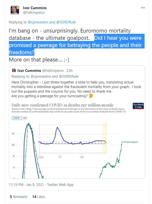 My old pal Chris Snowdon has been pointing out Ivor's recent change of heart, and in response Ivor has replied with a puzzling accusation: that Chris is "getting a peerage for his turncoating".