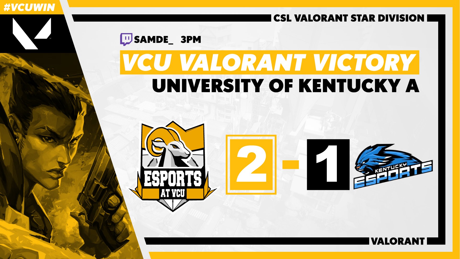 VCU Esports on X: Let's Go! The VALORANT team wins 2-1 over