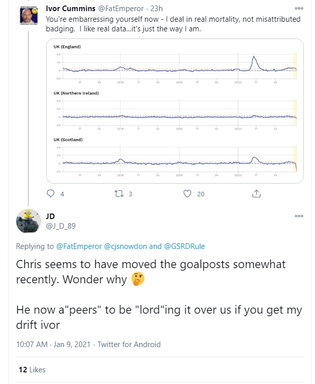 Anyway, he's convinced now. He's tweeting about it non-stop, and so are his followers (including James Delingpole).For gullible conspiracy theorists like Ivor, one little rumour is all it takes.