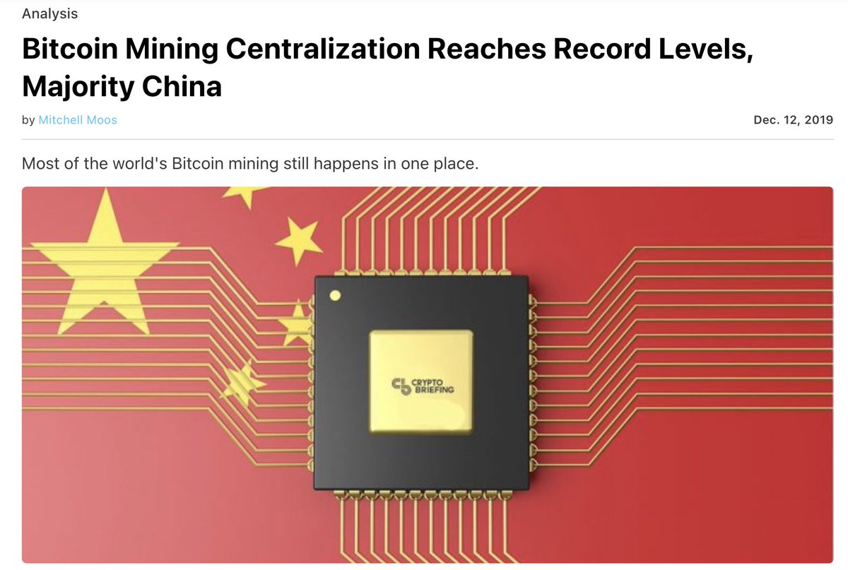Bitcoin proponents want to get rid of 'centralised' fiat issued by various nations and adopt Bitcoin whereby the issuance (mining) is even more centralised (majority in China) -