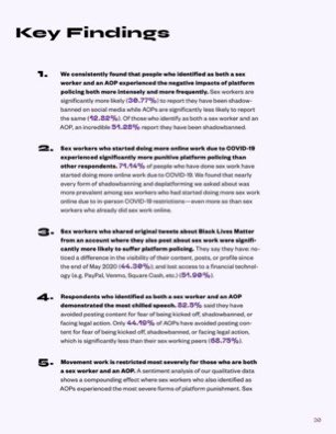 Our results confirm what sex workers have BEEN saying. Especially for those who are activists, organizers, and/or protestors (AOPs)—they are experiencing shadowbanning, punitive platform policing, and loss of financial technologies at *ALARMING* rates and have been for years now: