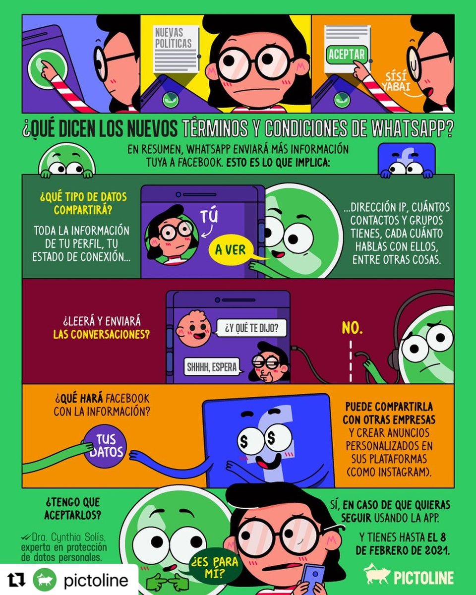dereckblanco's tweet photo. Para quiénes tienen la duda de lo ocurrido con @WhatsApp y sus nuevos términos. @pictoline lo explica claro. Tenga en cuenta que si finalmente no acepta en el tiempo estipulado, no podrá seguir utilizando el servicio https://t.co/5QD2rLm2Sv
