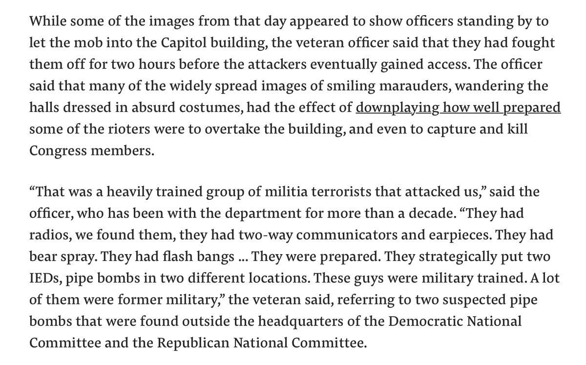 ADDENDUM: Check out the first-person descriptions of paramilitary operators with training, comms, explosives. Not a protest, of course. Not a riot, either. This is a coup.(h/t  @DanielLeeStahl) https://www.buzzfeednews.com/article/emmanuelfelton/black-capitol-police-racism-mob