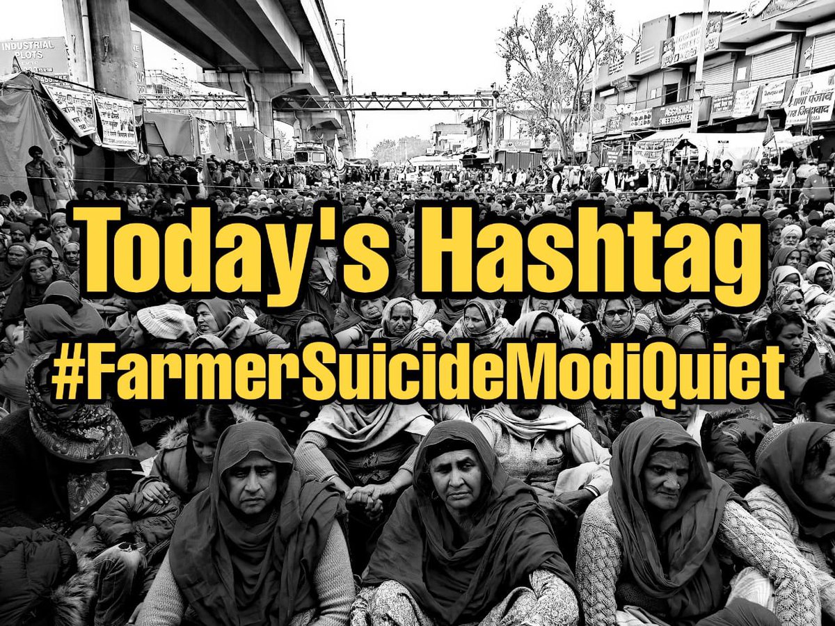 kisanektamorcha's tweet photo. Currently on trending number 3 .

Lets use it, share it &amp; viral it, so that our farmers' voices reach the government and actions are taken further. #FarmerSuicideModiQuiet https://t.co/CDSx7DSHMA