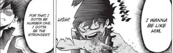 The biggest development for Deku was his belief of what constitutes a hero. Deku originally thought a great hero was somebody who could save with a smile. In the Sports Festival this evolved slightly to include 'giving it everything i've got'.