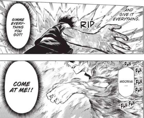 The biggest development for Deku was his belief of what constitutes a hero. Deku originally thought a great hero was somebody who could save with a smile. In the Sports Festival this evolved slightly to include 'giving it everything i've got'.