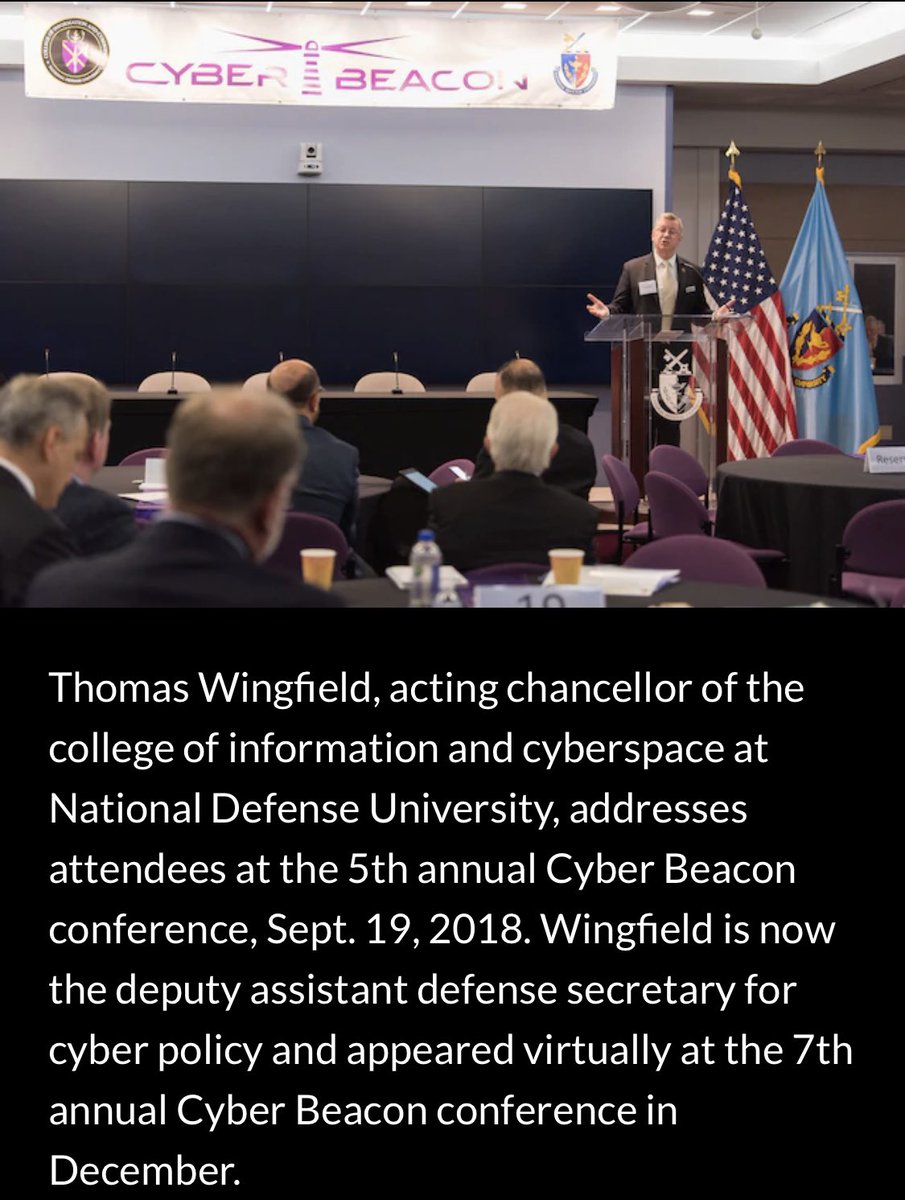 Other speakers at the event highlighted the importance of competing with adversaries in a highly contested cyberspace domain, including Thomas Wingfield, deputy assistant secretary of defense for cyber policy & former acting chancellor of College of Information & Cyberspace./8