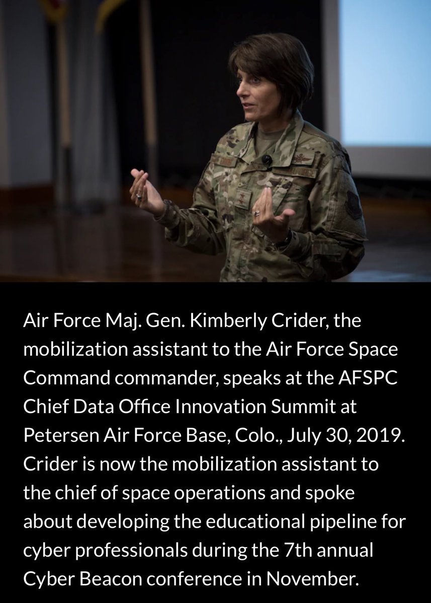 Space Force Maj. Gen. Kim Crider, the mobilization assistant to the chief of space operations, noted the importance of developing the educational pipeline of cyber professionals that can help support the mission of the newest military service./13