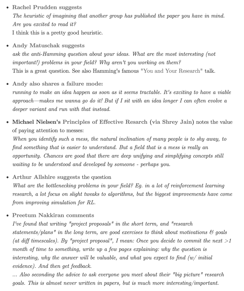 Really enjoying the great suggestions people have had on more research taste exercises/strategies. Curating at the end of colah.github.io/notes/taste/

Ideas from <a href="/RachelPrudden/">Rachel Prudden</a>, <a href="/andy_matuschak/">Andy Matuschak</a>, <a href="/michael_nielsen/">Michael Nielsen</a> (via @shreydjain13), <a href="/arthurallshire/">Arthur Allshire</a>, <a href="/PreetumNakkiran/">Preetum Nakkiran</a>
