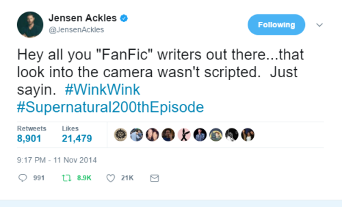 [tweeted after 10.05 "fan fiction" aired]