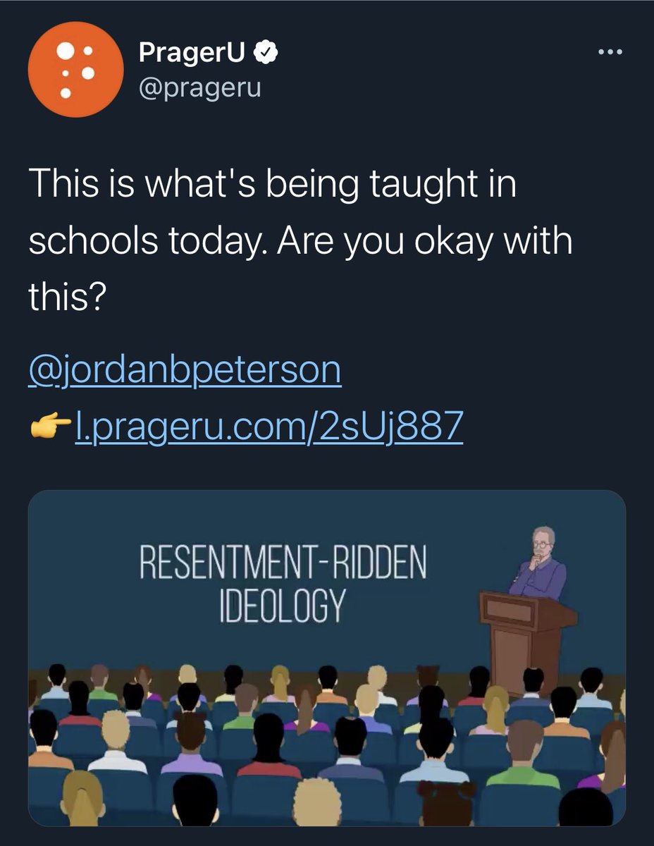 Here is  @prageru publishing a fascist screed by Jordan b Peterson creating a narrative that ” dangerous people” are teaching your children. In Dennis prayers view dangerous is liberal.