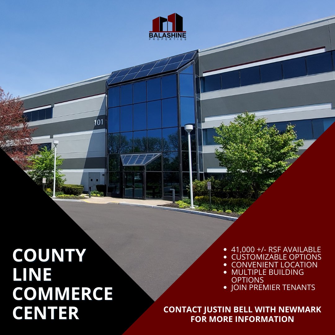 BalashineProp's tweet photo. Join premier tenants at County Line Commerce Center (CLCC) in Warminster, PA. 

Contact Justin Bell at Newmark Grub Knight Frank for more information.

#featuredproperty #commercialproperty #commcercialrealestate #office #officebuilding #officespace #newmark #ngkf #warmisterpa https://t.co/fR2UzYQauS