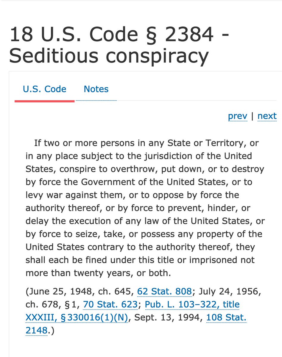 Seditious conspiracy carries a penalty of up to 20 years imprisonment.