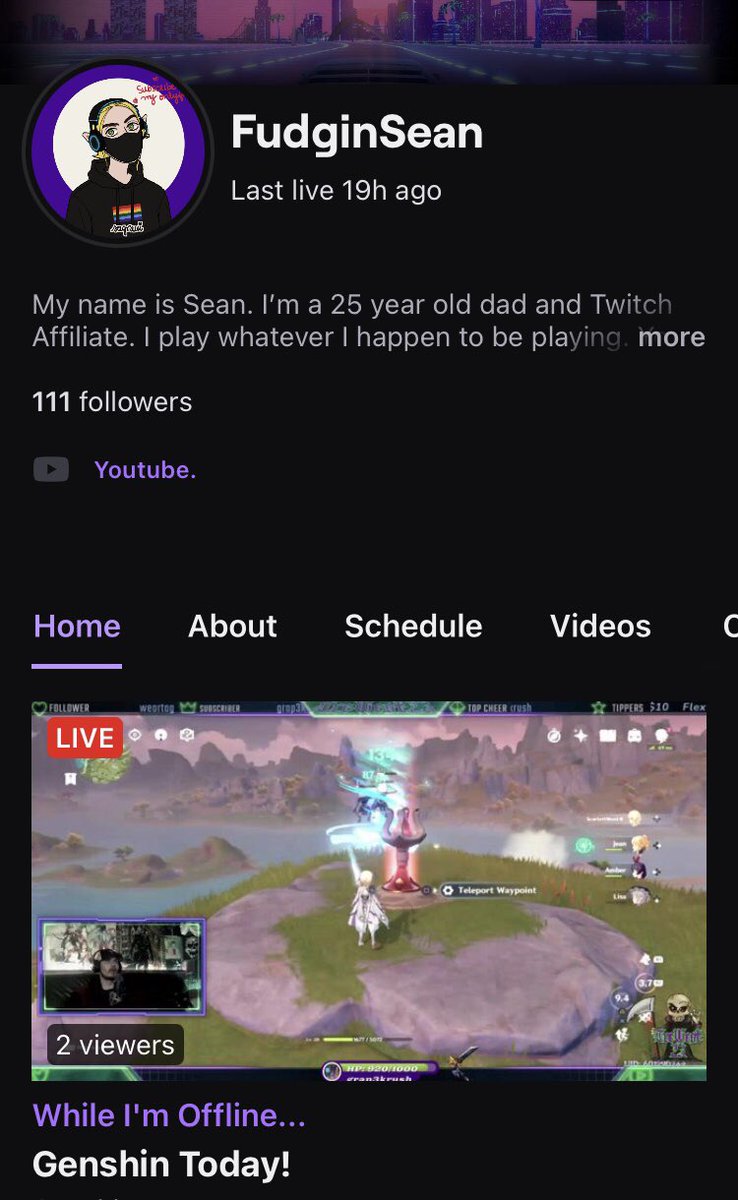 FudginSean's tweet photo. Yo and we hit 111 followers today! I never thought id see 50, you guys blow me away each and every day! 
Shoutout to  @TreWest23Live as well, another amazing streamer! 

#twitchstreamer #twitchcommunity #twitch https://t.co/XzgNC6JaLa