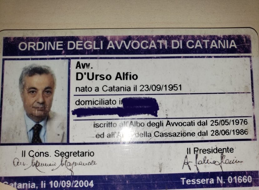 yoder_esq's tweet photo. This is the law license of Alfio D'Urso, the man who testified to Italy's interference in the 2020 election through Leonardo SpA https://t.co/3BIf65kSK4