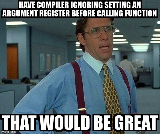 overflow_meme's tweet image. Have compiler ignoring setting an argument register before calling function stackoverflow.com/questions/6564… #assembly #compileroptimization #callingconvention #c #cpp
