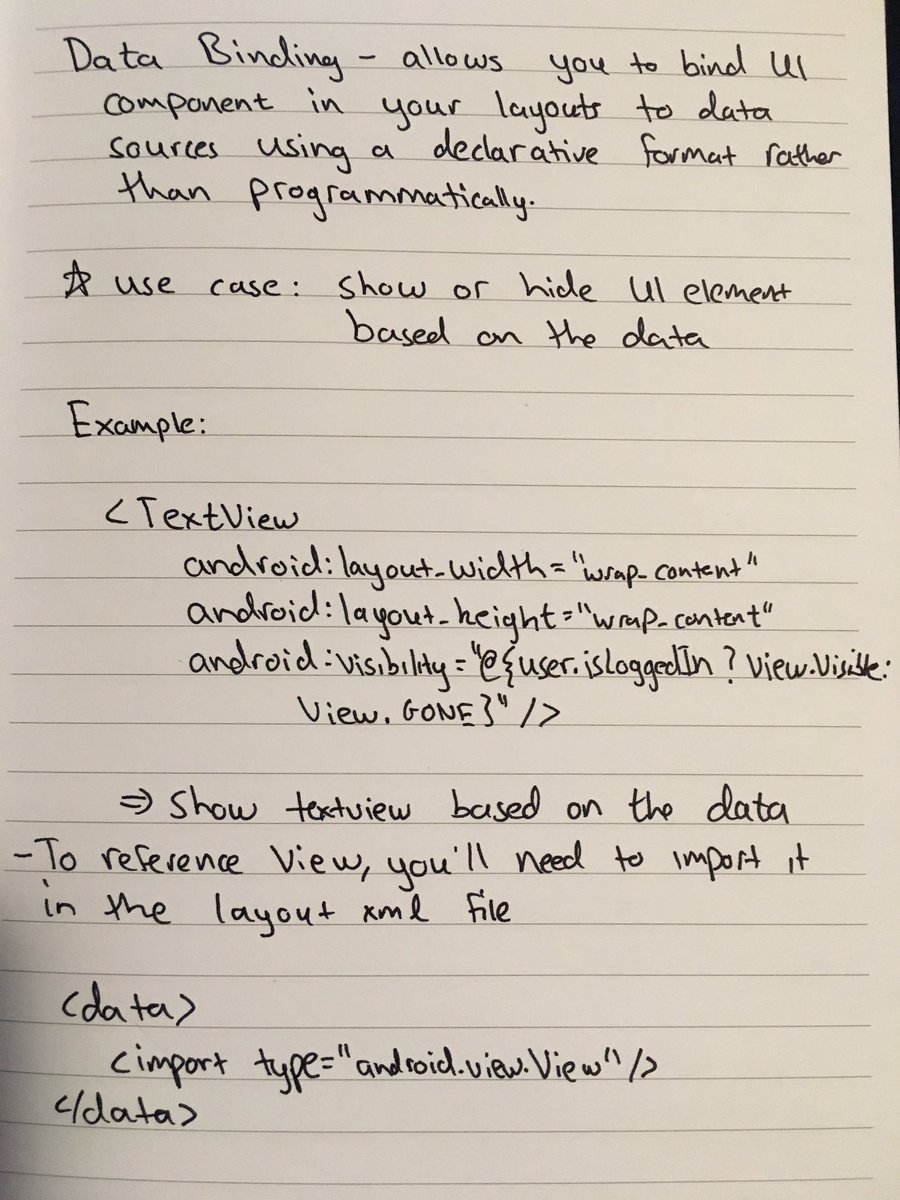 asadmansr's tweet image. Learned a neat trick using Data Binding on @Android 
Conditionally changing the visibility of a TextView (or any other UI element) based on the data represented in the viewModel.
#Android #AndroidDev #AndroidJetpack