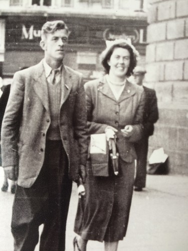 ManOnBridgeDoc's tweet image. Jim Hickey Greenogue Kilsallaghan Meath &amp;amp; Alice Coffey Macetown Skreen Meath, The day of their engagement, My Parents.. Submitted by David Hickey (1955)