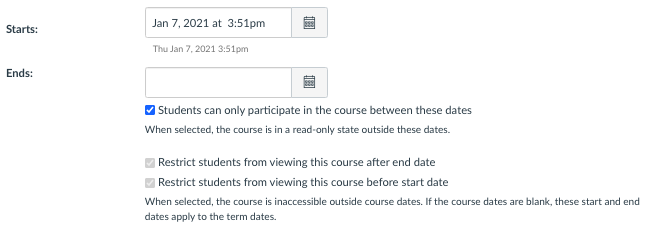(3) If your experience is like mine, there is a box that says students can only participate between these dates, that is by default unchecked.Counterintuitively, you must CHECK that box to publish early. Even though the box says it restricts availability, it actually allows it.