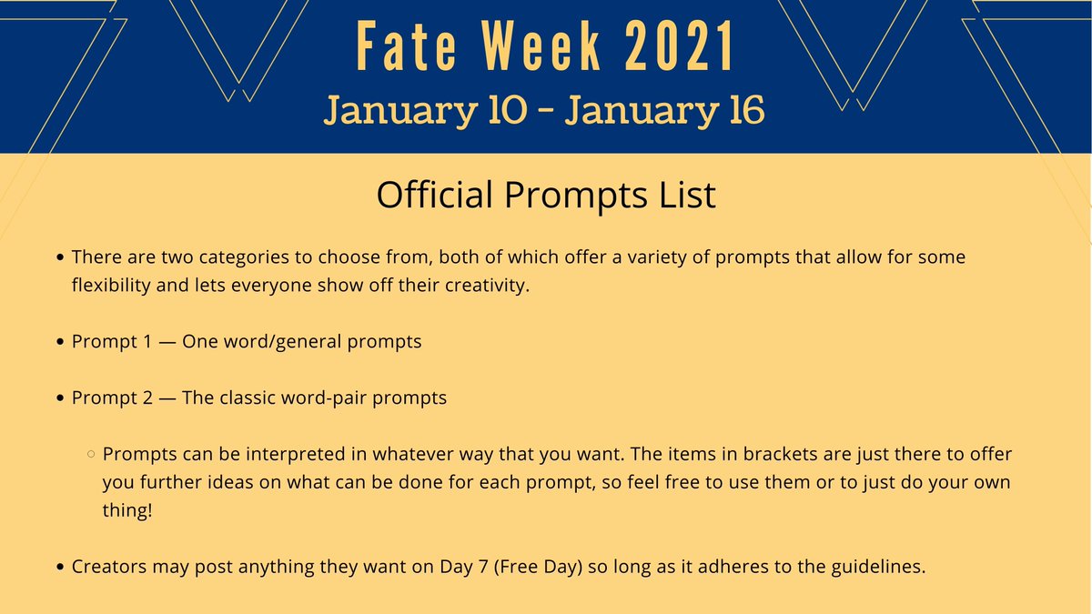 FateWeek's tweet photo. #FateWeek2021
January 10th - January 16th

📌 Carrd: https://t.co/QkZQzAMwBF
📌 CC: https://t.co/S6uYWvaXVL
📌 Link to Fate Week Ao3 Collection: https://t.co/3AjwQ1LjqX
📌 Link to Text-Only Version of Prompts &amp; Rules/Guidelines: https://t.co/5rVbThfokY https://t.co/rXWzjaWMmk