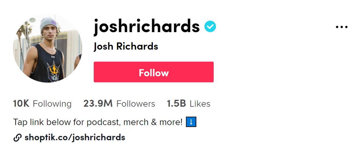 4) Today Josh has 23.9M fans on TikTok, 7.5M followers on Instagram and 2.45M subscribers on YouTube.He began to realize that there was a lot more opportunity to earn money than just signing brand deals.