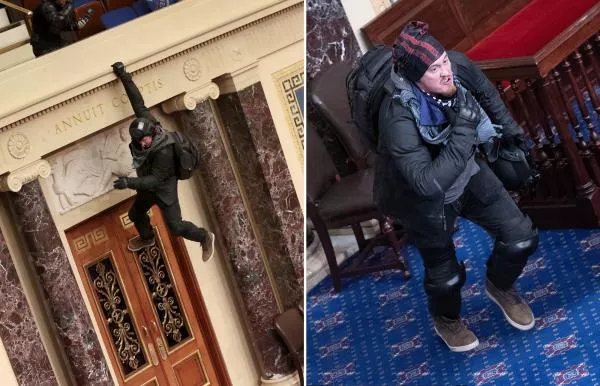 IDENTIFIED Photo #11 Josiah Colt from Boise Idaho called  @SpeakerPelosi a "traitor." He claimed he was the first to sit in her chair, however the seat would have been that of Vice President Mike Pence. He even hung from the Senate Balcony.  https://www.newsweek.com/josiah-colt-capitol-rioter-pictured-hanging-senate-balcony-forgiveness-1559945?amp=1&__twitter_impression=true