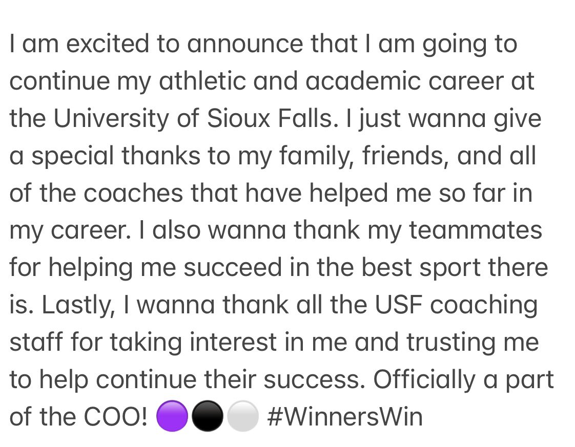 GunnarGehring99's tweet photo. OFFICIALLY COMMITTED !!!🟣⚫️ @CooCoachA @CoachLukeOlson @CooDC_CoachFORD @Steele_House https://t.co/ZSyt9m0i7o