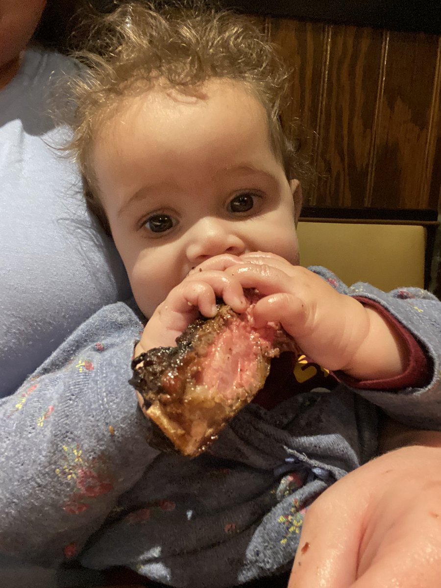 prettystrongbec's tweet photo. @LongHornSteaks your outlaw ribeye is baby approved 
#babyledweaning #baby #steaks https://t.co/XnrwTENgc8